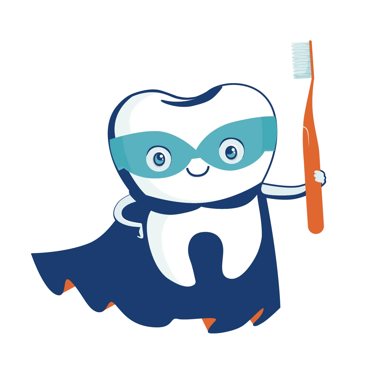 Super Smiles 4 Kids tooth mascot holding a toothbrush