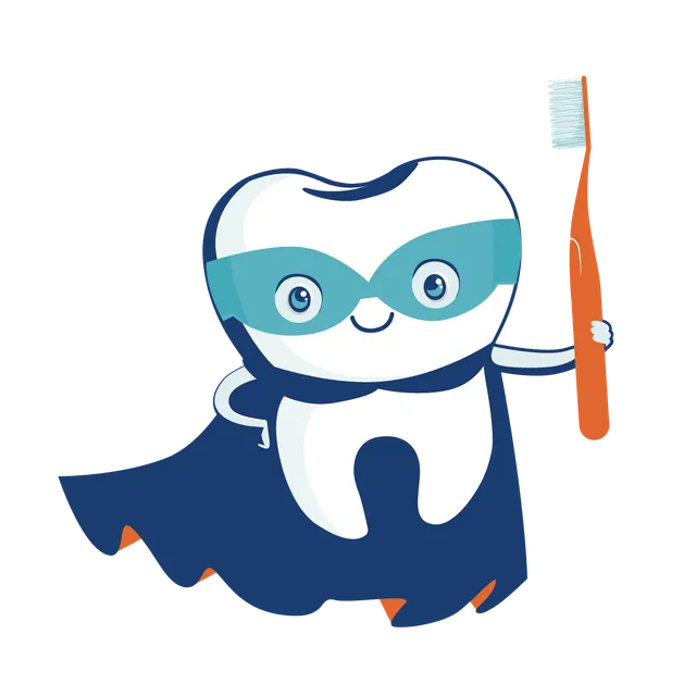 Super Smiles 4 Kids tooth mascot holding a toothbrush