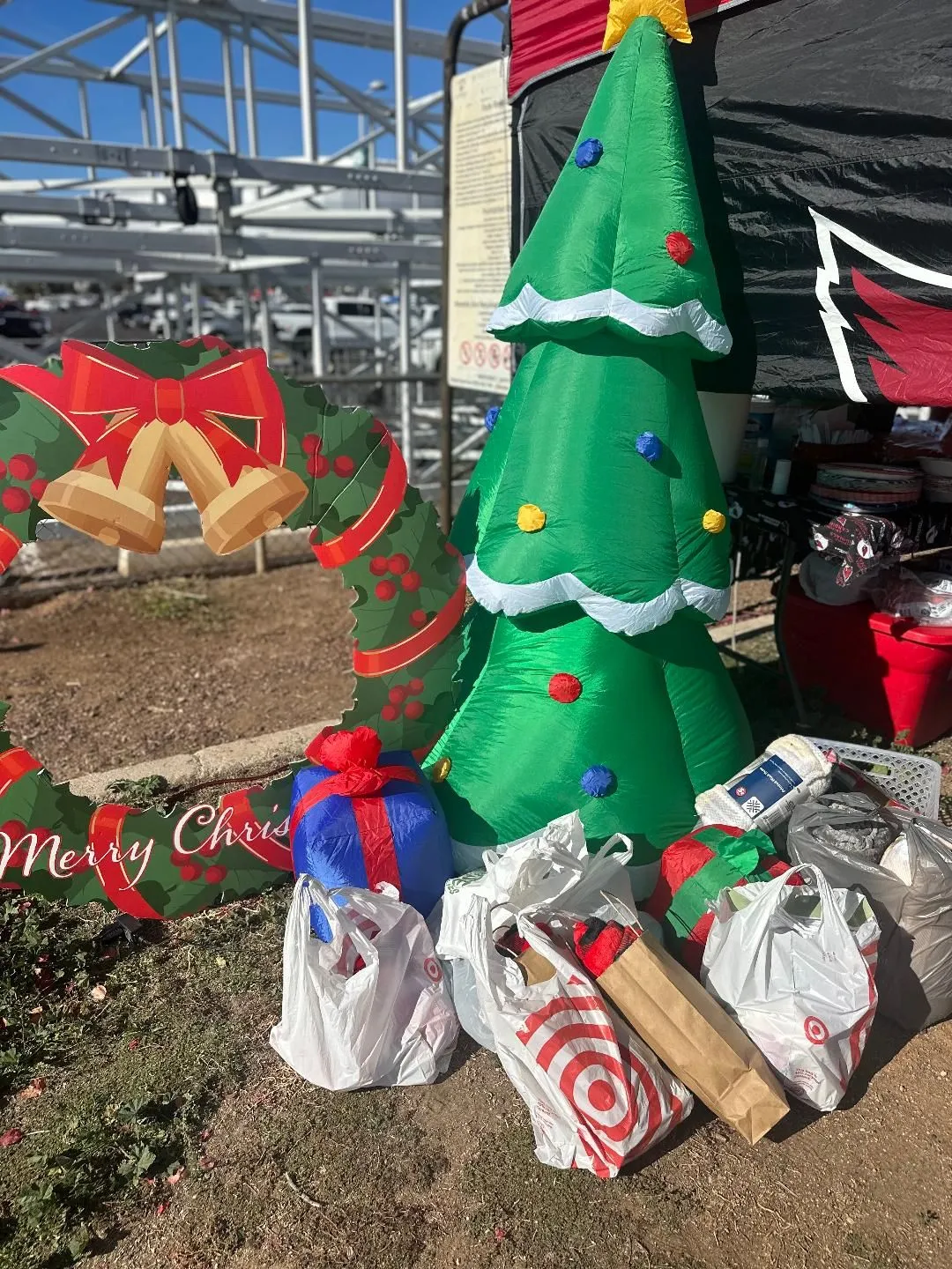 Christmas tree and gifts at the Adopt a Grandparent event