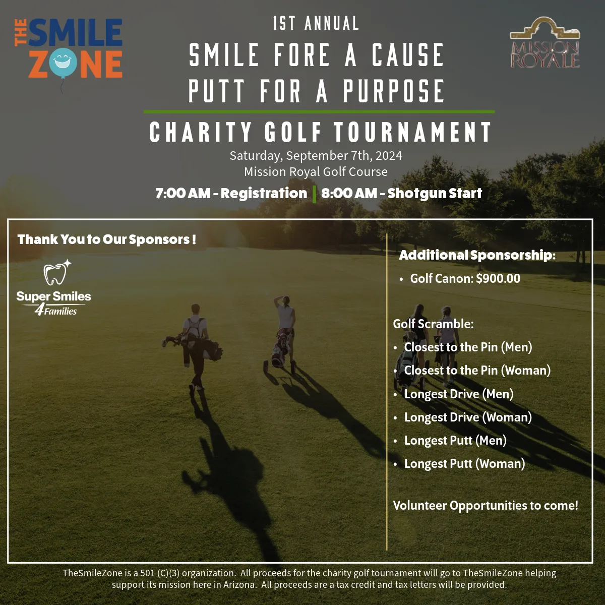 Smile Fore A Cause, Putt For A Purpose charity golf tournament sponsor thank-you
