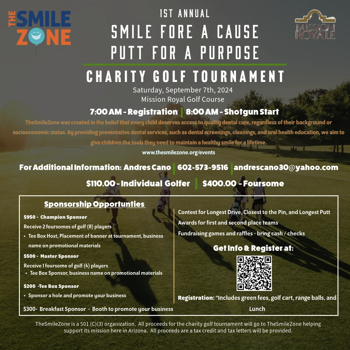 1st annual Smile Fore A Cause, Putt For A Purpose charity golf tournament flyer