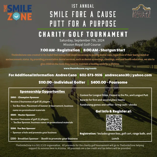 1st annual Smile Fore A Cause, Putt For A Purpose charity golf tournament flyer