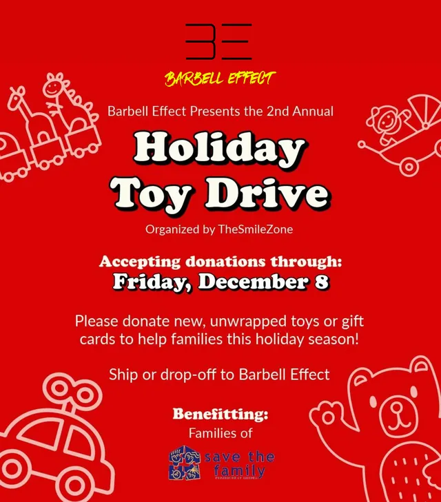Holiday toy drive flyer organized by TheSmileZone
